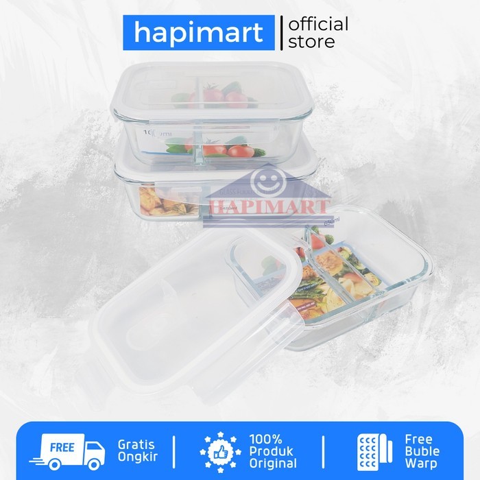 [Expert] Glasslock Wadah Tempat Makanan Persegi 2 Sekat Storage Putih Satuan
