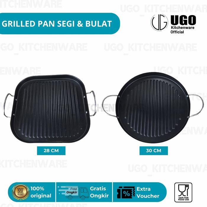 PREMIUM UGO SQUARE GRILL PAN TELFON ANTI LENGKET AYAM DAGING