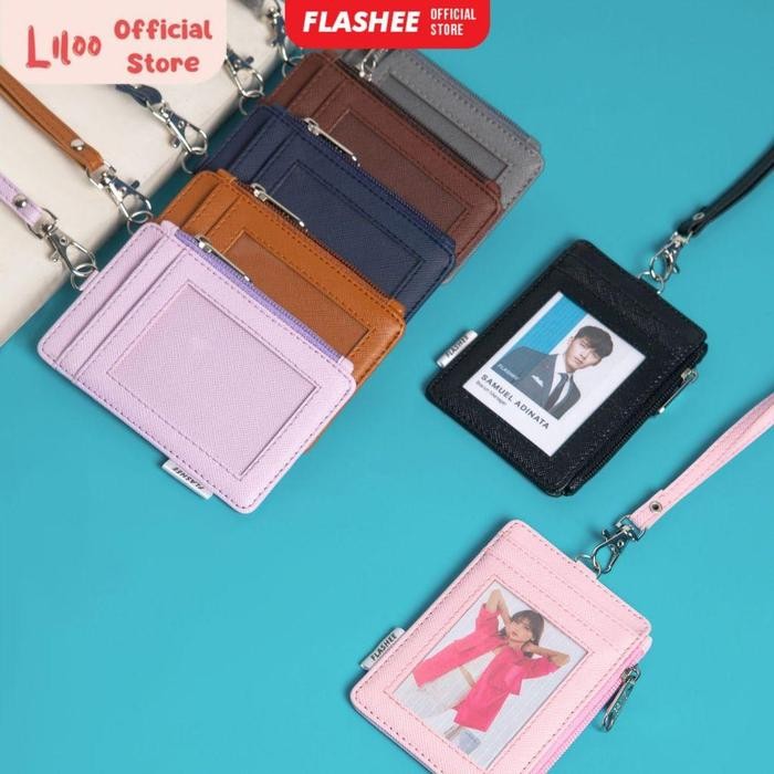 PREMIUM ID Card Holder Resleting Name Tag Seleting ID Card Risleting Name Tag Lanyard Zipper Kulit