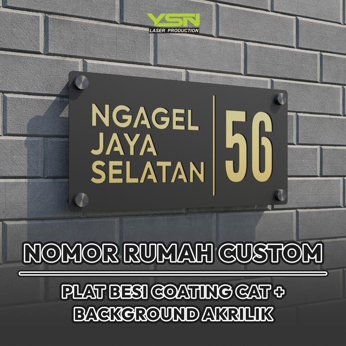 nomor rumah plat hitam dan acrylic mirror gold