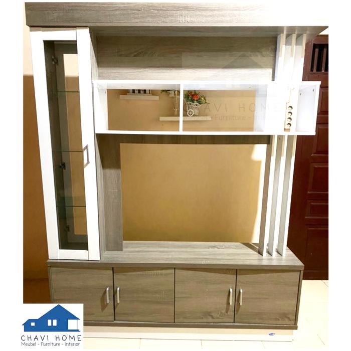 Partisi ruangan penyekat ruangan 2 sisi meja tv serbaguna minimalis