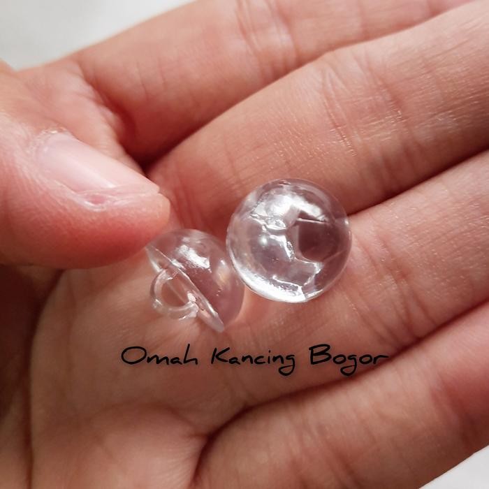 PREMIUM Bening Transparant Kancing Baju Jamur Kristal Lubang Belakang 13mm