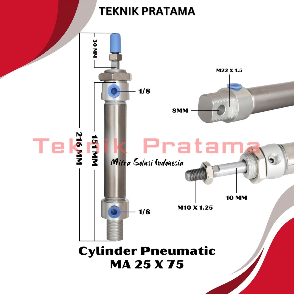MA 25x75 CYLINDER PNEUMATIC STAINLESS MA 25 X 75