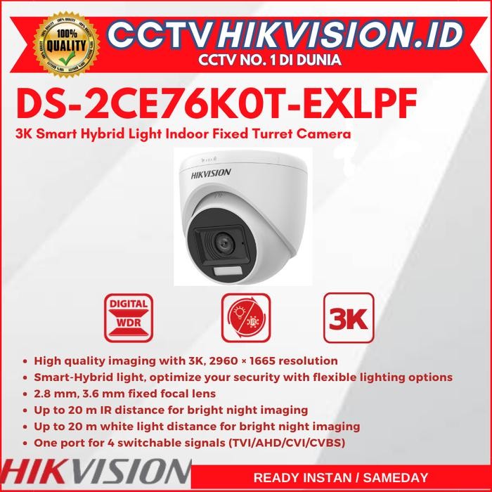 HIKVISION 5MP DS-2CE76K0T-EXLPF Hikvision Kamera Analog CCTV Indoor 5MP Dual Light