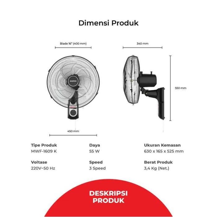 MASPION KIPAS DINDING WALL FAN 16 INCH - MWF-1609 K MWF1609K