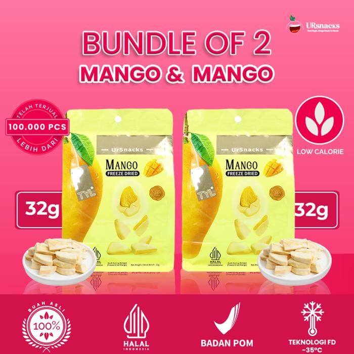 

Ursnacks Bundle Of 2 - Freeze Dried Keripik Mango 32Gr + Mango 32Gr Makanan Snacks Sehat Chips