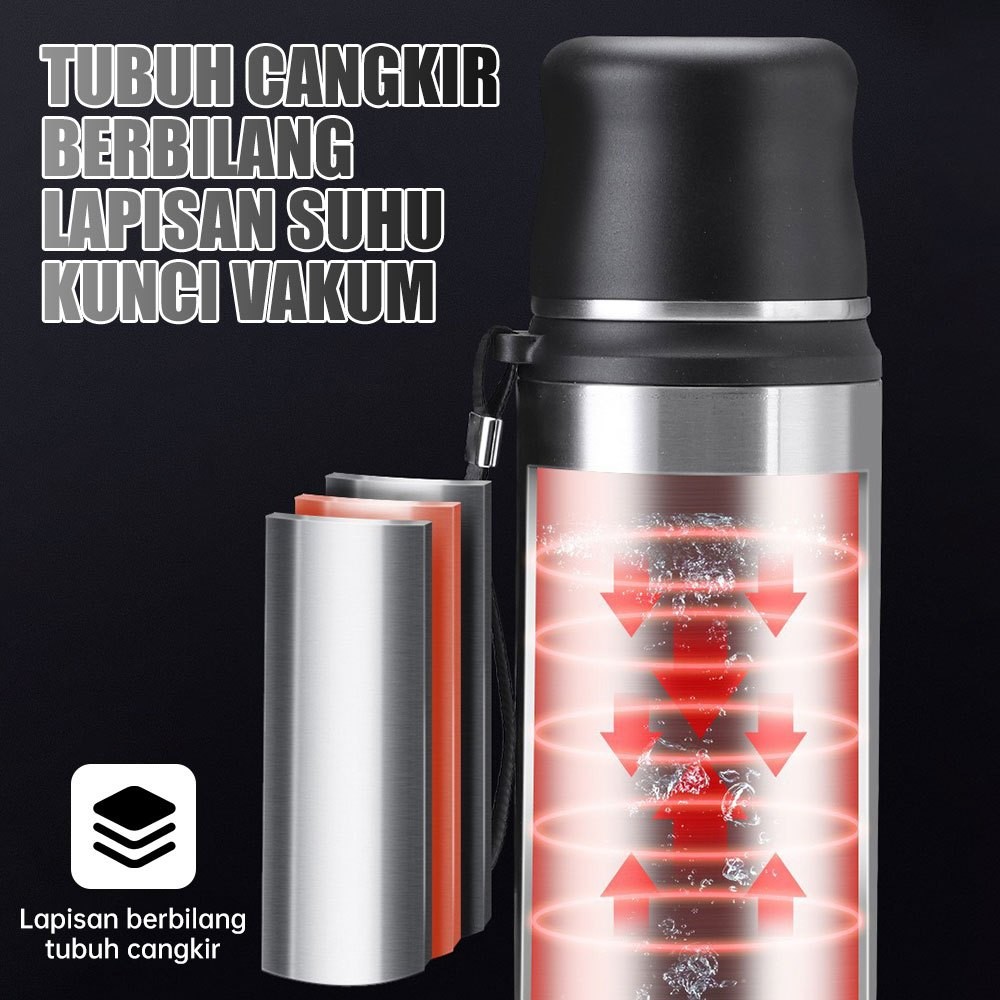 Termos Kapasitas Besar 1 Liter Termos Air Panas Panas Termos Stainless 304 Vacuum / Termos Gunung