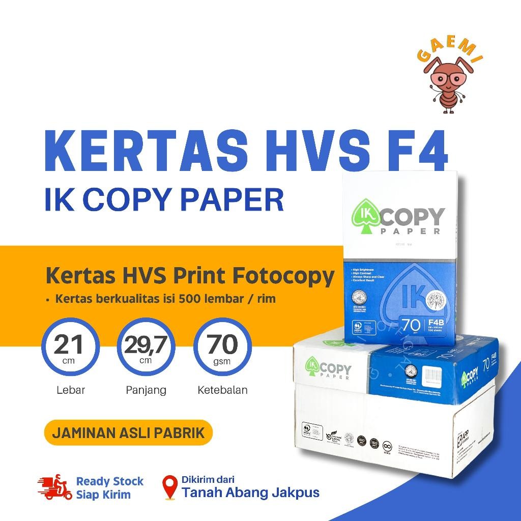 

Kertas HVS F4 70 Gram IK Copy Paper Per Dus (1 Rim) Putih Fotocopy Termurah Permukaan Mulus 500