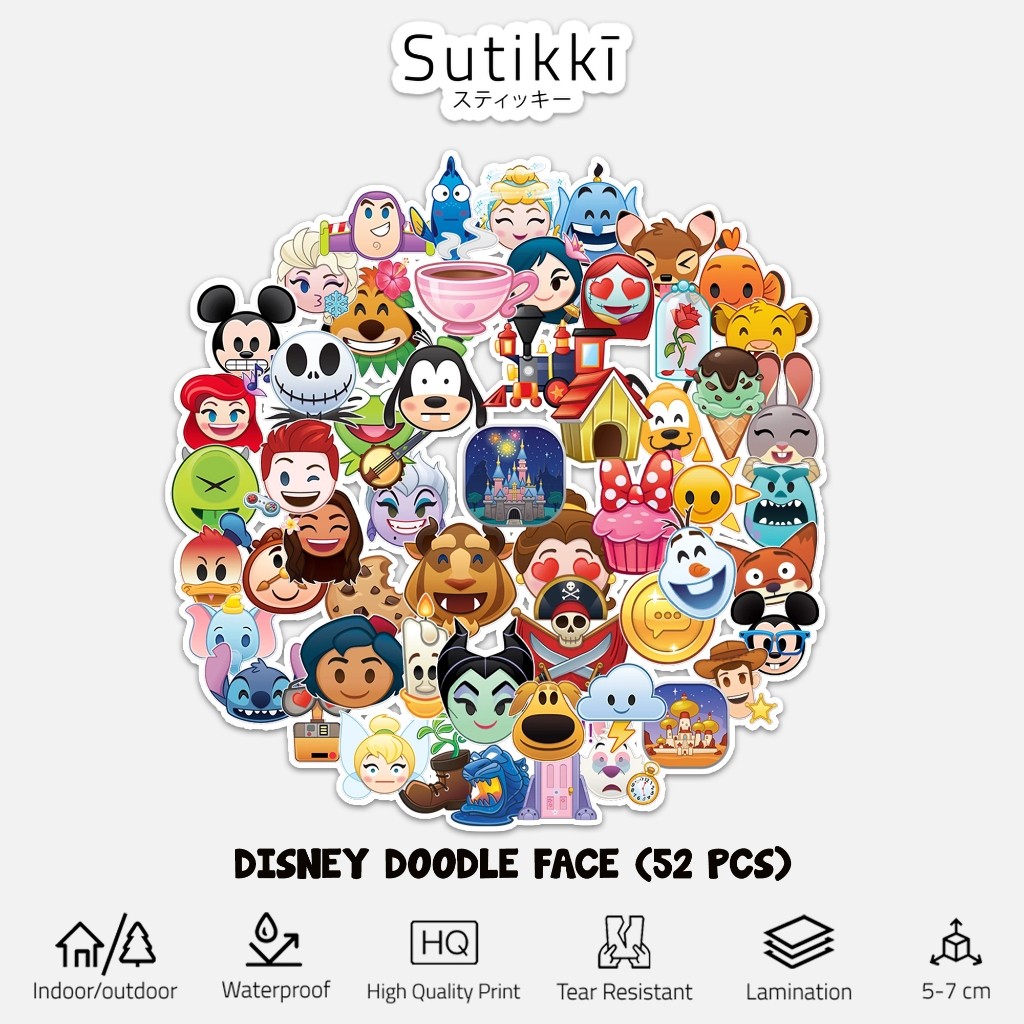 

Sutikki Sticker Pack Disney Princess Park Land Doodle Face Vinyl Tumbler Kawai DisneyLand DisneyPark