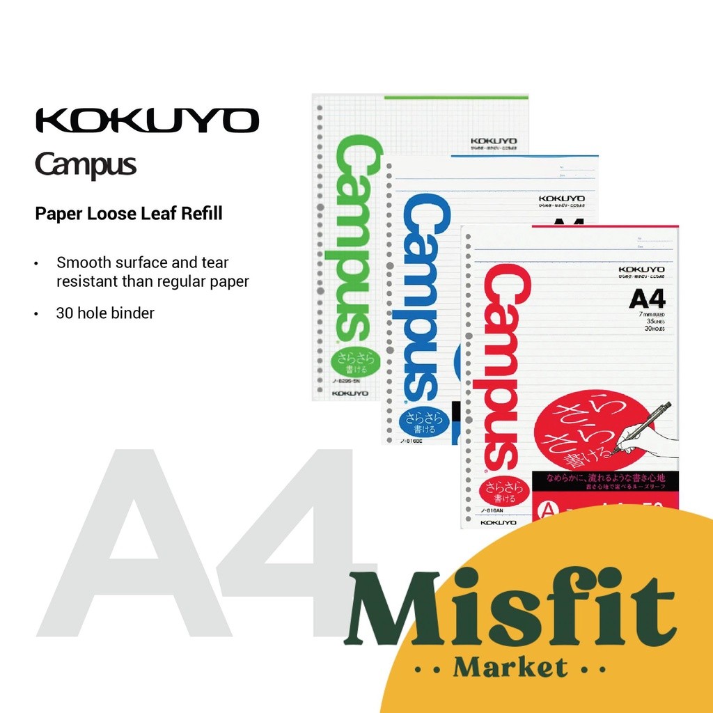

KOKUYO Campus Paper Loose Leaf Refill A4 Kertas Isi Ulang Binder Buku Notebook