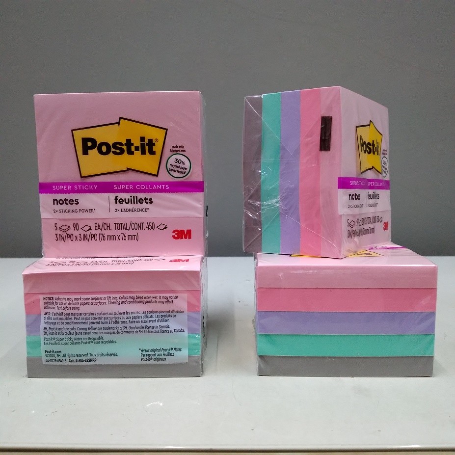 

3M Post It Super Sticky Notes 654-5SSNRP Super Collants 3inch x 3 inch