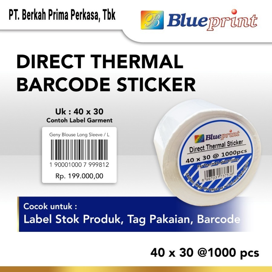 

BLUEPRINT Direct Thermal Sticker 40x30@1000 Label Stiker 40x30mm 1pack(5roll)