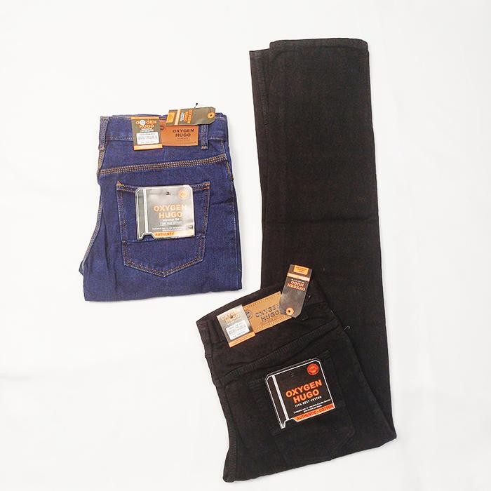 CELANA PANJANG JEANS STANDAR OXYGEN HUGO BAHAN 100% MIDWEIGHT DENIM NAVY BLUE - HITAM STRAIGHT FIT