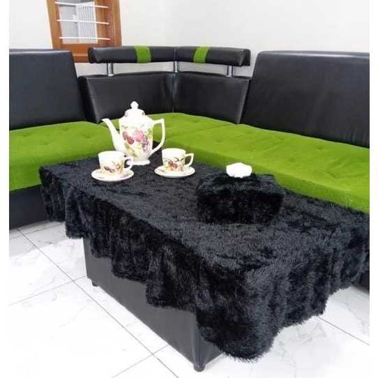 Taplak Meja kaca Ruang tamu rumbai bulu rasfur / Taplak meja kaca rumbai / Taplak meja rumbai bulu