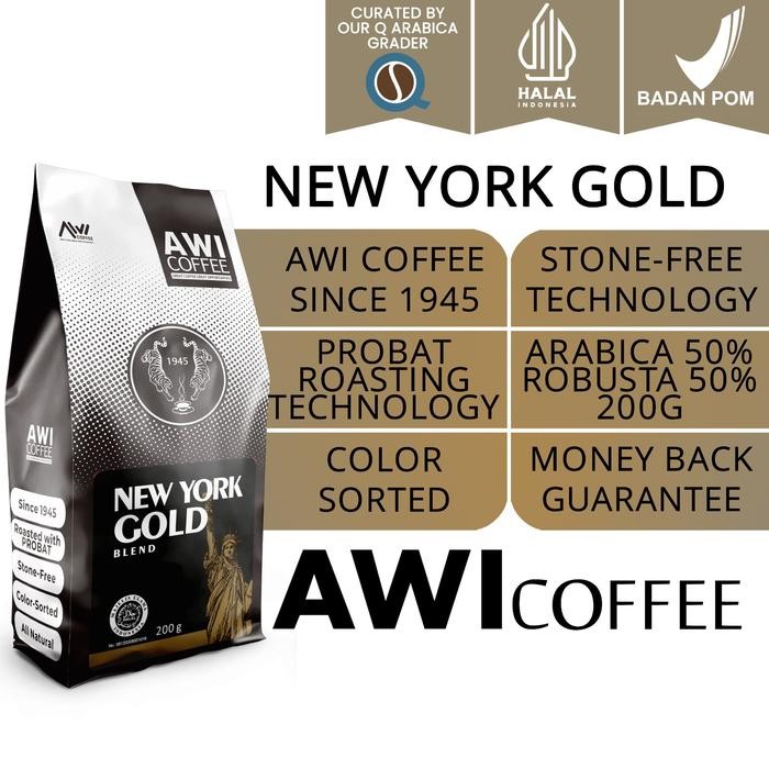 

Awi Coffee New York Blend For Cafe 200gr Biji/BubukArabika Robusta