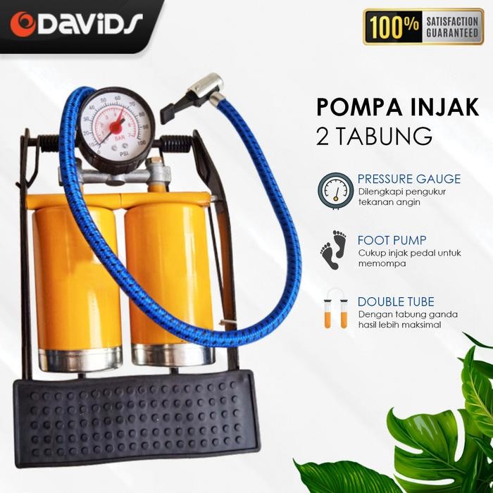 POMPA INJAK BAN MOBIL SEPEDA MOTOR KOMPA ANGIN MANUAL 2 TABUNG METER