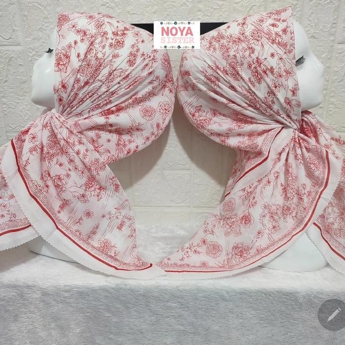 Hijab jilbab segiempat motif putih merah kemerdekaan voal premium