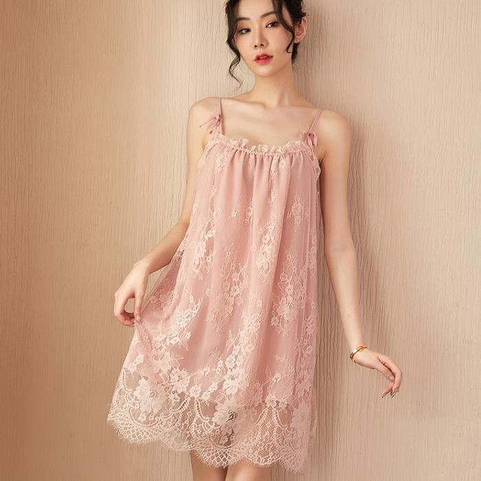 Terbaru [Pajama] Baju Tidur Piyama Dress Lingerie Wanita Dewasa Fit Daster Panjang Polos Renda
