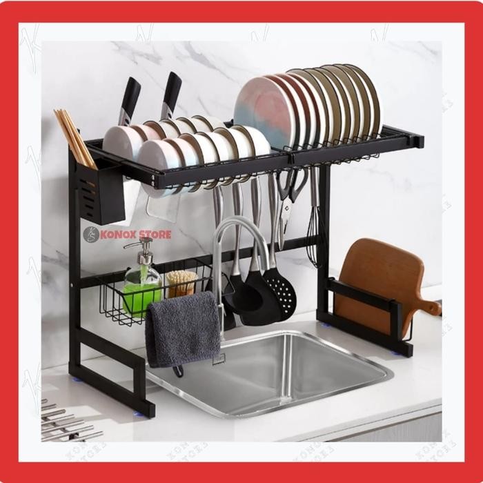 TERBARU! RAK DAPUR CUCI PIRING STAINLESS HITAM / RAK PIRING ATAS WASTAFEL