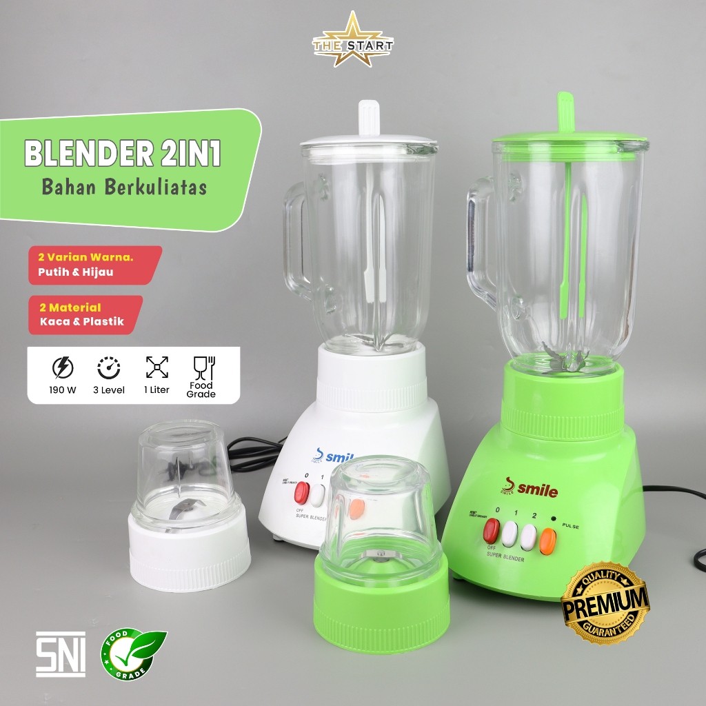 Blender National Smile 2in1 Blender Set Bumbu Daging Jus Es Berbahan Kaca Dan Plastik - Blender
