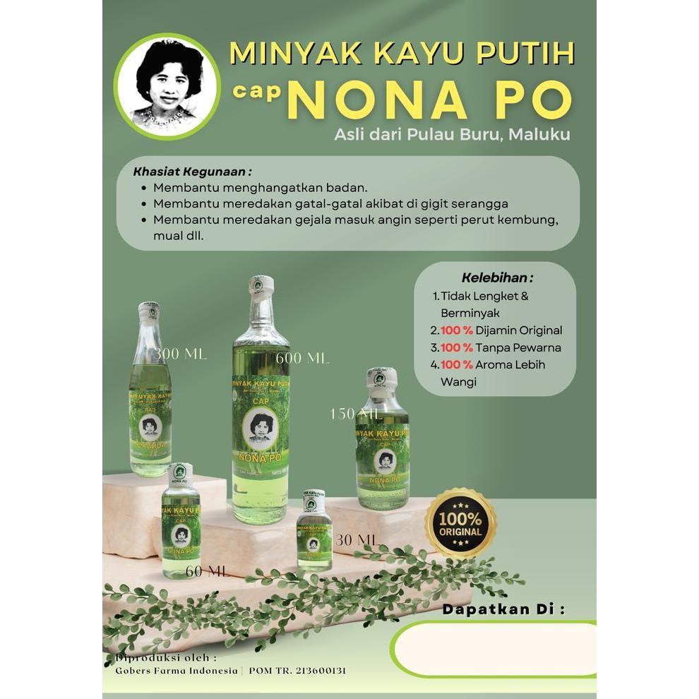 Babiboo- Minyak Kayu Putih Ambon Cap Nona Po 600 Ml / Minyak Kayu Putih Nona Po