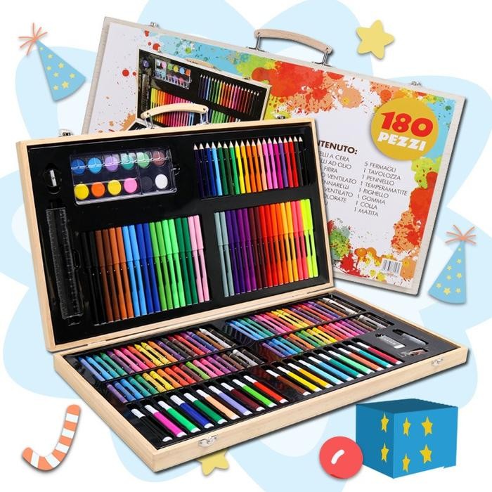 

Crayon Set 180Pcs Box Kayu / Painting Wooden Art Drawing Sets