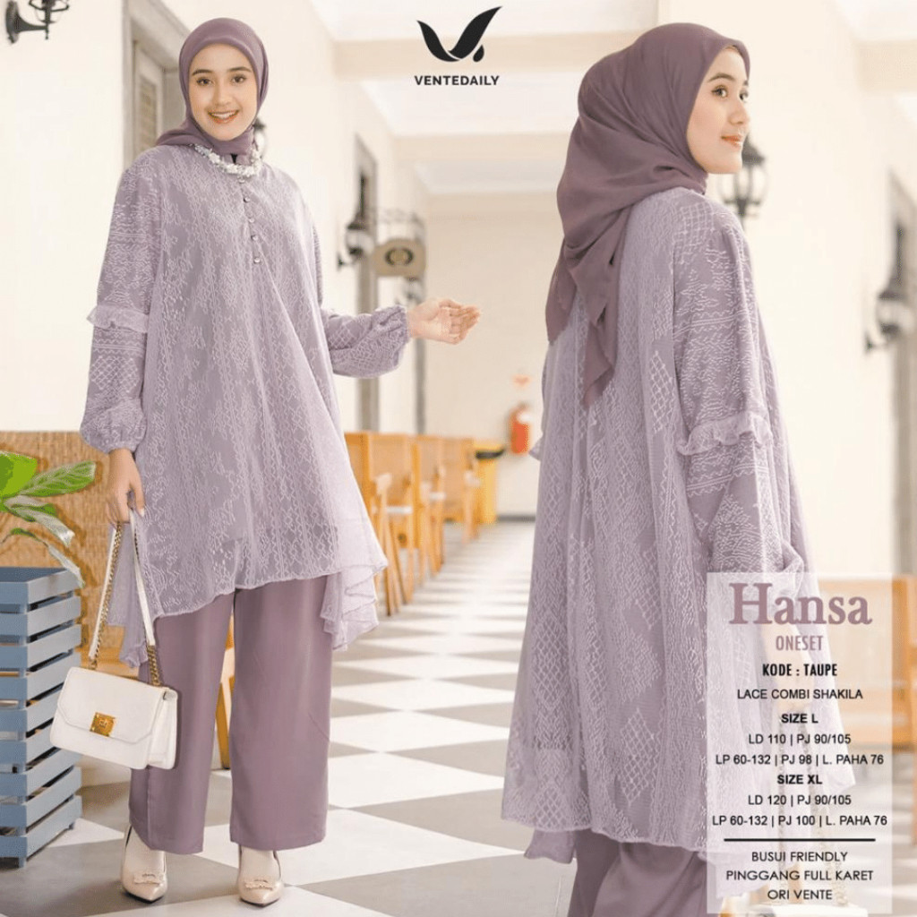 Setelan One Set Wanita Jumbo Kekinian Ootd Outfit Kondangan Lebaran Hansa