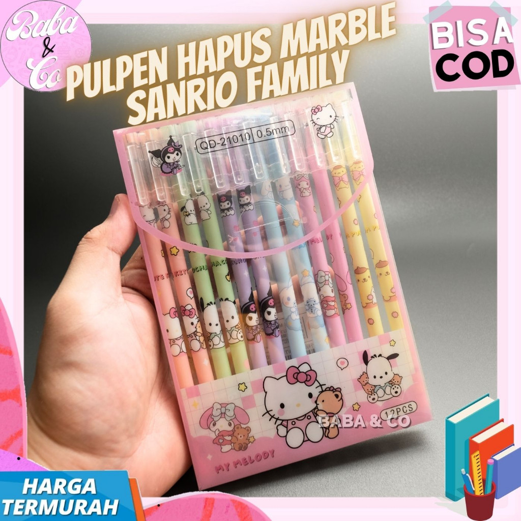 

PULPEN HAPUS SANRIO FAMILY PEN MARBLE HAPUS LUCU SANRIO 1 SET 12pcs PEN ERASEABLE SANRIO