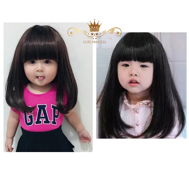 Beaded Bloom Rambut Palsu Anak / Wik Anak Perempuan Model Panjang Sedada Warna Hitam & Coklat Tua