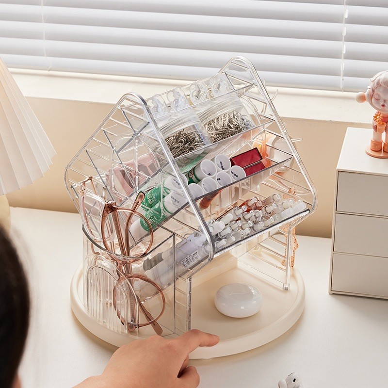 99KHOME Tempat Make Up Putar Akrilik Multifungsi Rak Aksesoris Anting Cincin Transparan Serbaguna