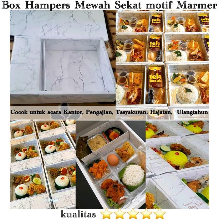 Box Hampers Sekat motif Marmer Tutup Mika Kotak Catering Nasi Premium