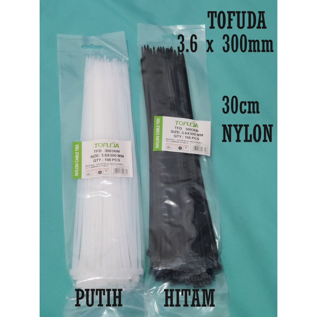 

kabel ties 30 cm TOFUDA 3,6mm x 300mm PUTIH HITAM cabel ties