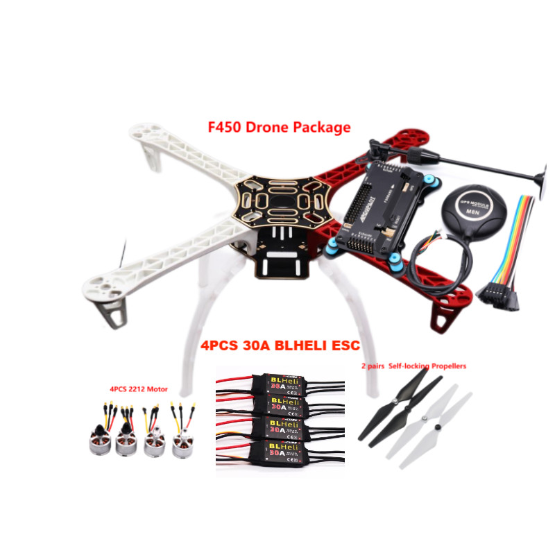 IMPORT F450 Drone Kit With 450 Frame For APM2.8+M8N GPS Quadcopter BLHELI 30A ESC 2212 Motor wifi