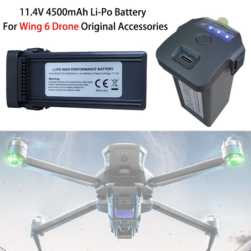 IMPORT 11.4V 4500mAh Intelligent Lipo Battery For Wing 6 GPS Drone Original Accessories Flight time
