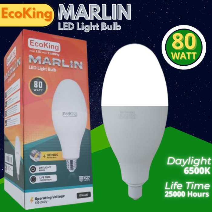 LAMPU LED JUMBO ECOKING MARLIN 80 WATT PUTIH E27 & E40 LAMPU JALAN