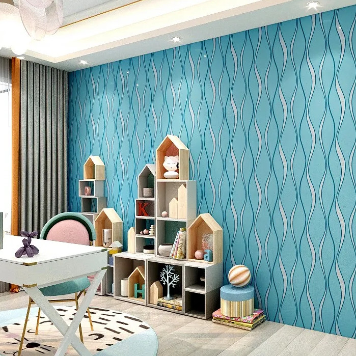 Wallpaper Dinding Ruang Tamu Motif Garis Wave Gelombang