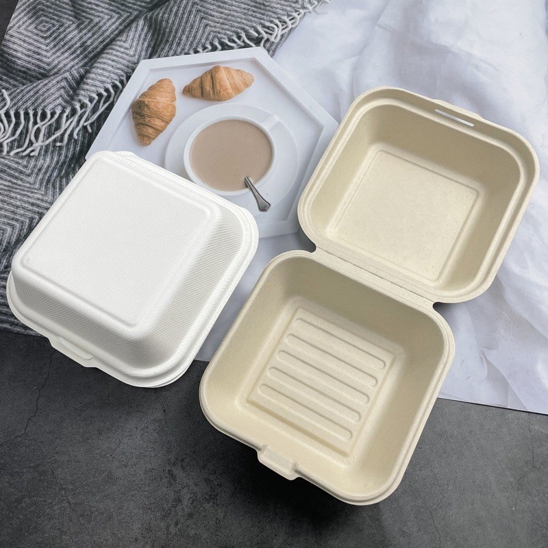 50pcs 10pcs Bagasse Bento Box Cake Box Box Burger Korean Cake Lunch Box (50pcs 10pcs) COD