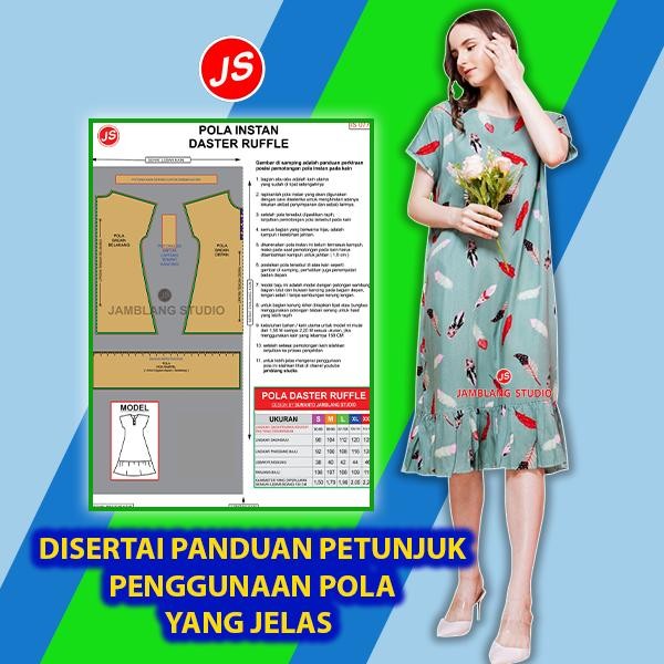 Pola Instan Daster Ruffle [ Pola Baju Jamblang Studio] Pola Daster Dewasa