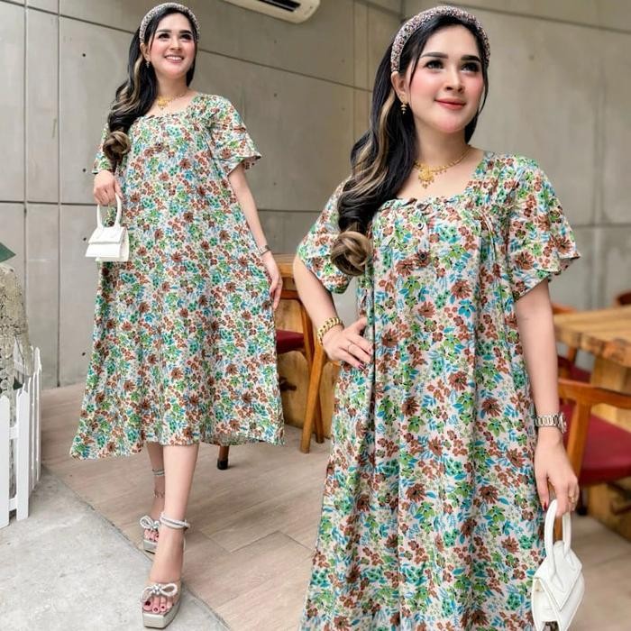 DASTER FUJI RAYON ADEM KERUT DADA LD 110 MOTIF BUNGA TERBARU KEKINIAN Dress Wanita Tidur Pendek