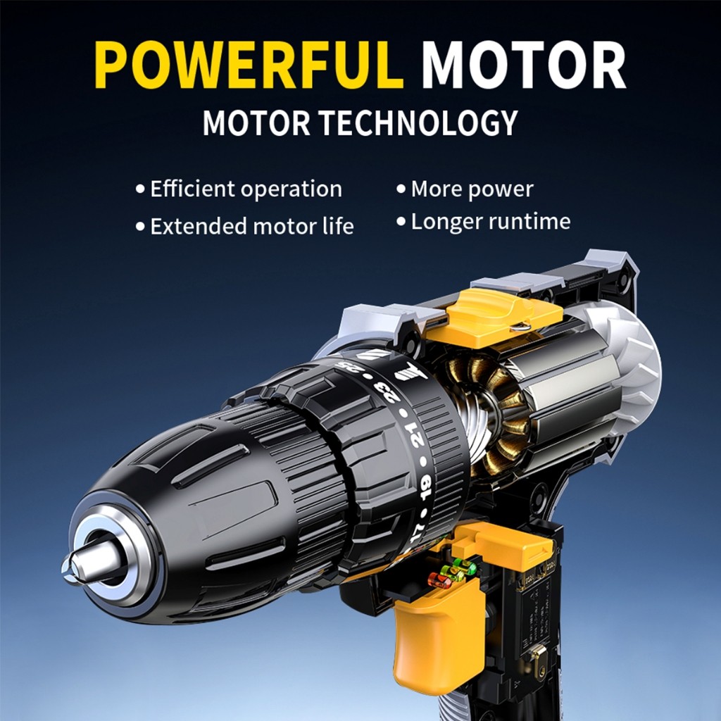 NEWW JLD 48Vf Mesin Bor Impact Baterai 2-Speeds Built-in Bit Slots&Level Bor Cas jld 2 Bater Case