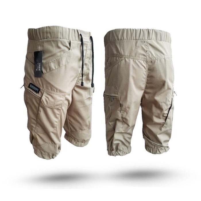 PREMIUM Celana Jogger Pria / Celana JOGER Tactical Pendek 3/4 PDL Kargo Short Pants [KREM - ABU-