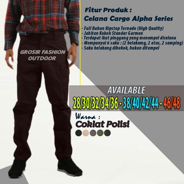 PREMIUM CELANA TACTICAL PDL JUMBO (46-48) RIPSTOP TORNADO WARNA COKLAT POLISI