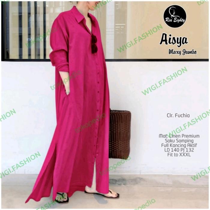 PREMIUM AISYA MAXI JUMBO DRESS KOREA LD 140CM SIZE FIT XXXL/DRESS LINEN