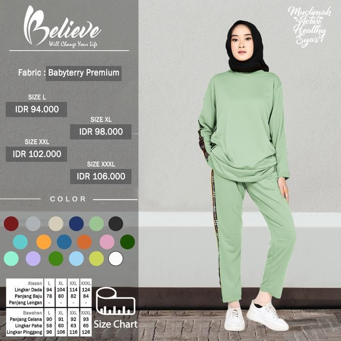 PREMIUM YVS SET Babyterry Setelan Kaos Olahraga muslimah Training Senam Wanita Jumbo Big Size L XL