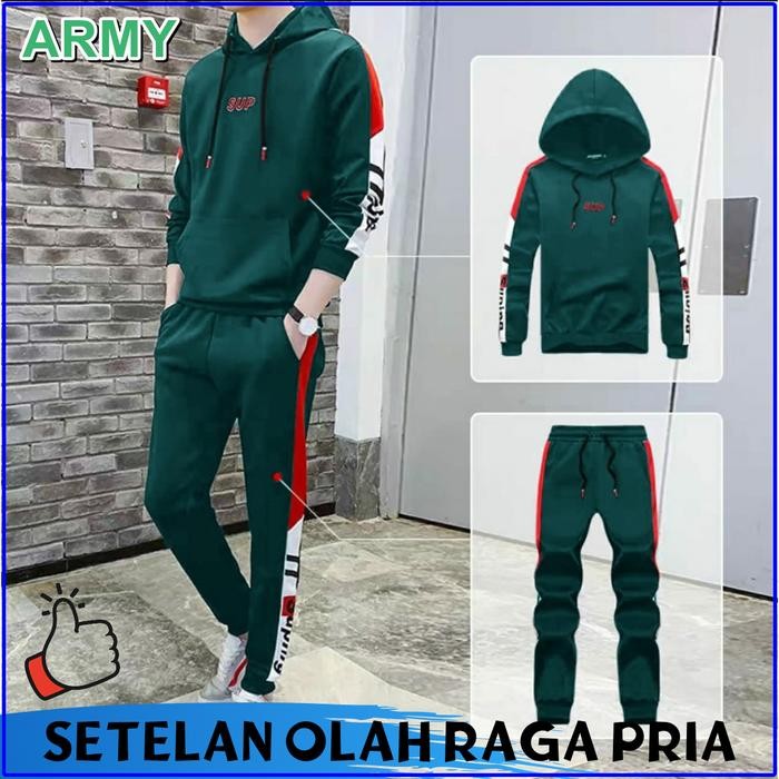 PREMIUM SET Baju setelan olahraga pria dewasa jaket sweater celana training