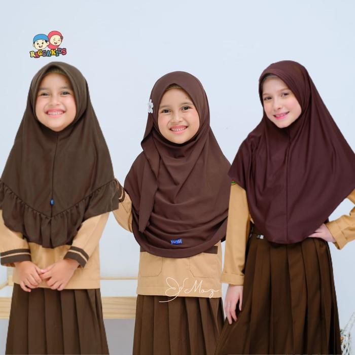Raggakids Jilbab sekolah pramuka - Jilbab anak sekolah - jilbab anak Coklat - Jilbab anak instant