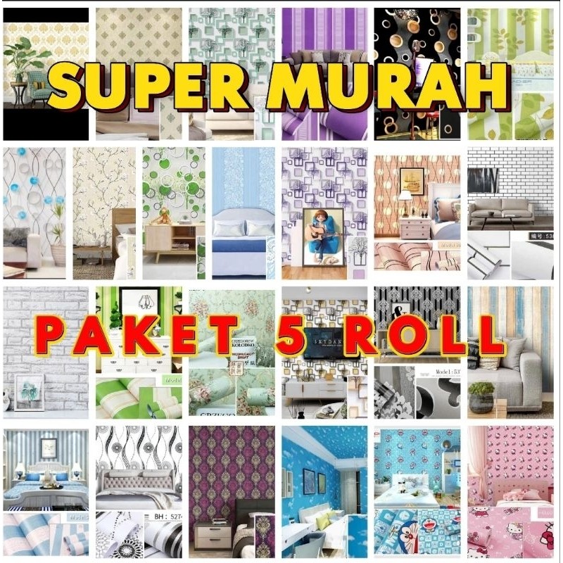(COD) Paket Murah 4 Roll GRATIS 1 ROLL Wallpaper Dinding / Stiker Dinding Anti Air / Walpaper