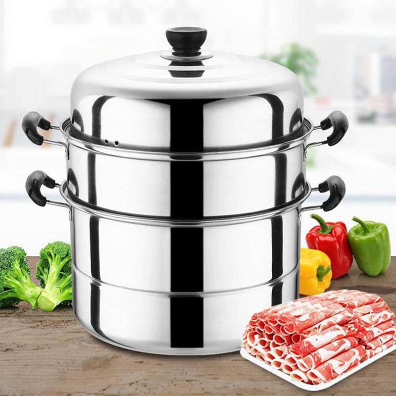 Panci Pengukus Baja Tahan Karat Set Memasak Uap Tutup Panci Sup Pengukus 4 Panci Pengukus Lapisan Sa