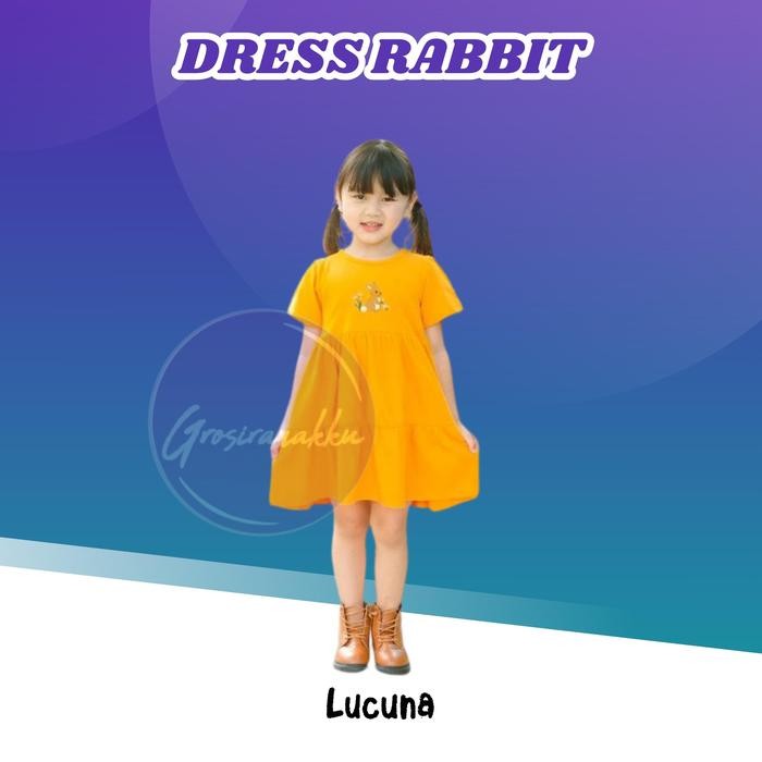 

Terlaris Dress Anak Cewek Rabbit Lucuna Warna Kunyit Size 1-5 Tahun Lengan Pendek
