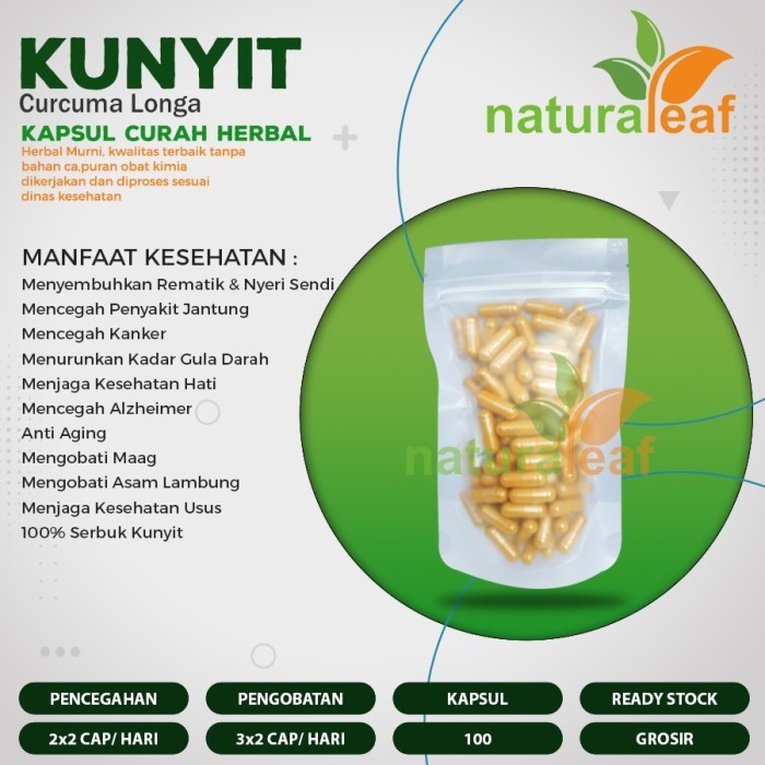 

Terlaris Kunyit 100 Kapsul Curah Herbal Asam Lambung Jerawat Maag Anti Aging